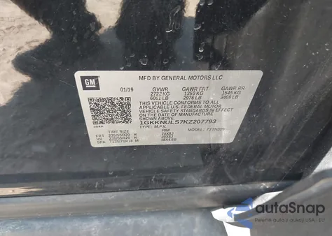 2019 GMC Acadia Slt-1 z USA, uszkodzony, nr VIN 1GKKNULS7KZ207793